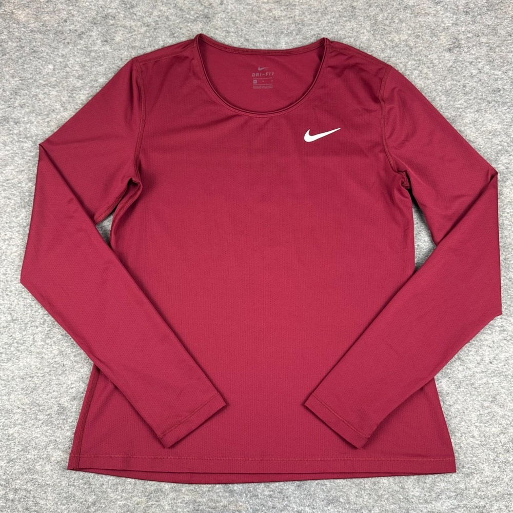 Nike Dri Fit Shirt Long Sleeve Slim Fit Red Womens Medium M